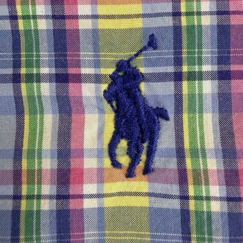 Polo Ralph Lauren Shirt Mens Medium Plaid Button Down Blue Yellow Cotton Classic